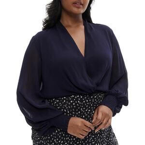 NEW WITCHERY Blue Viscose V-Neck Twist Front Blouse Size 14